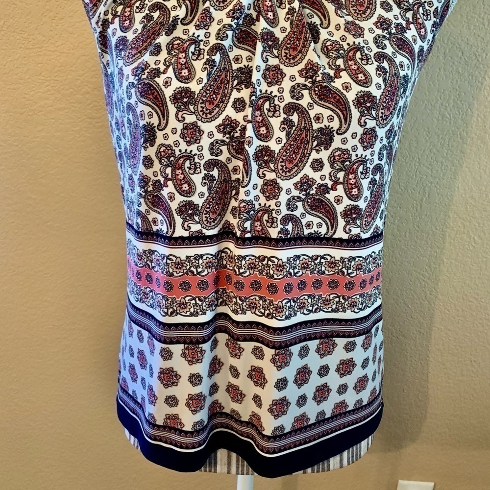 Tommy Hilfiger Tunic Top XS Sleeveless White Paisley Navy Pink Beige Stretch - Picture 3 of 13